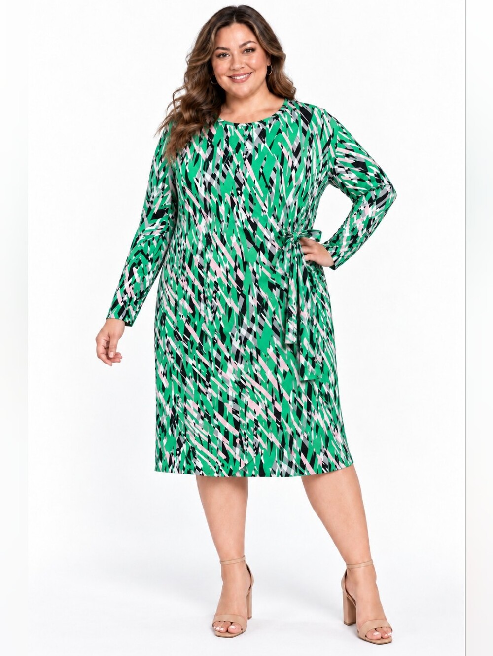 Kasper NWT Apple Green Abstract Print Tie Waist Work Dress XXL office workwear